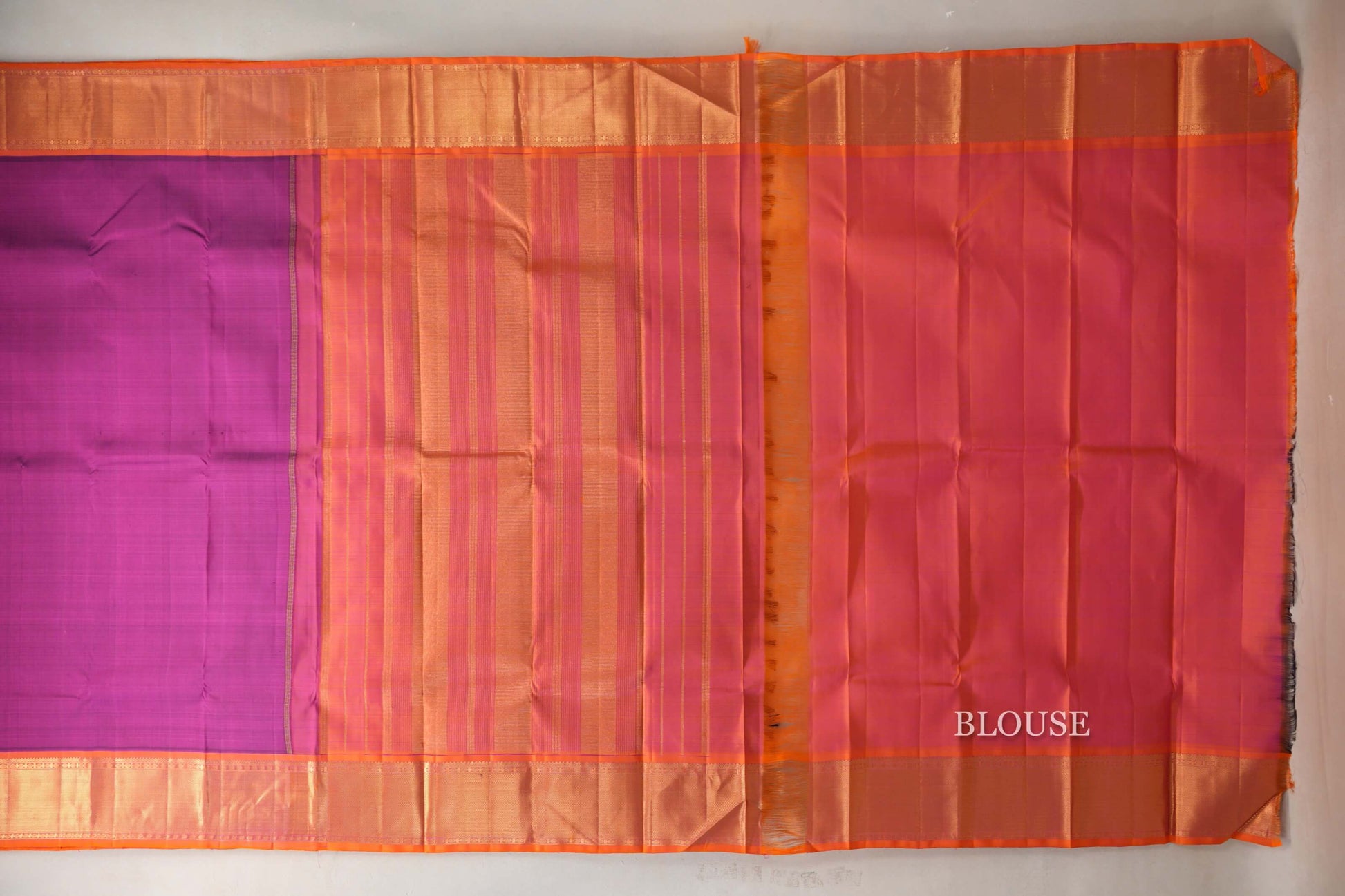 Deep Magenta with Orangish Pink Borders Vintage Kanjivaram Silk Saree blouse