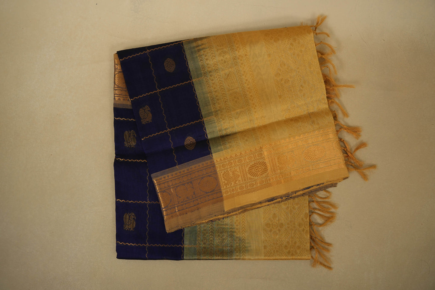 Blue with Sandal Borders Silk Cotton Saree