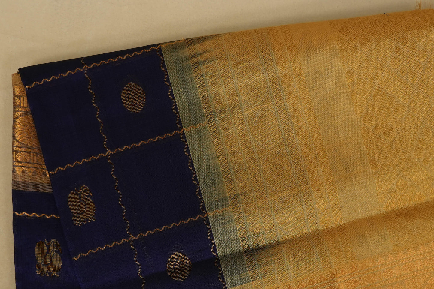 Blue with Sandal Borders Silk Cotton Saree body