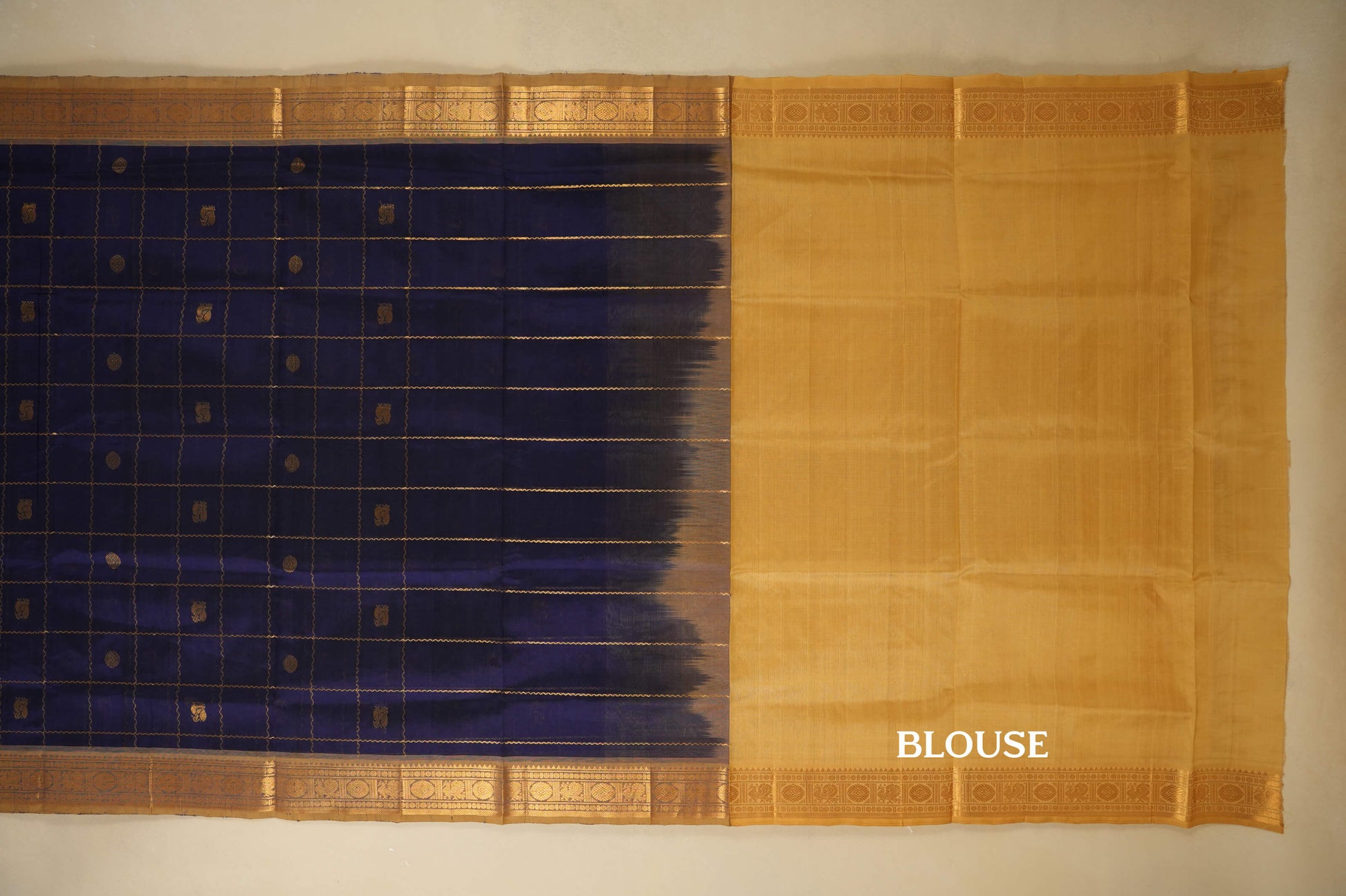 Blue with Sandal Borders Silk Cotton Saree blouse