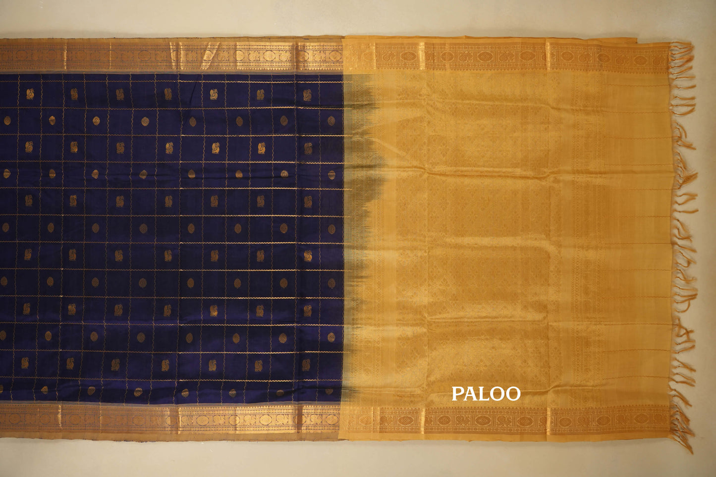 Blue with Sandal Borders Silk Cotton Saree paloo