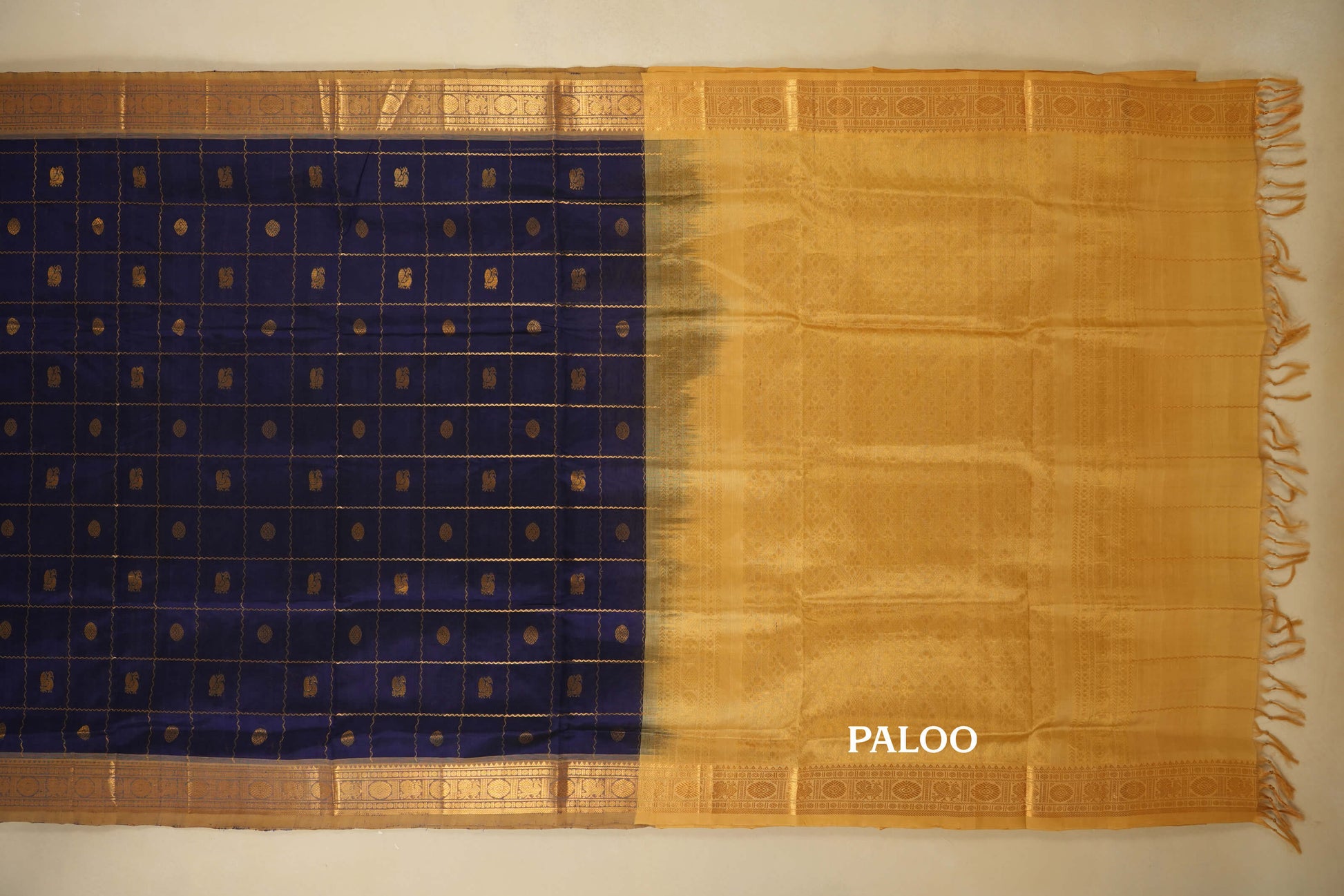 Blue with Sandal Borders Silk Cotton Saree paloo