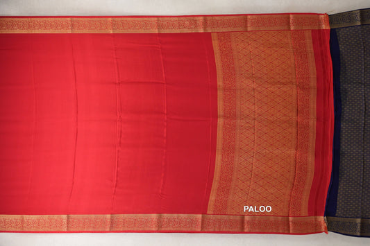 Bright Red Mysore Silk Saree paloo