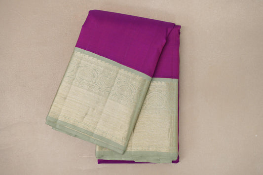 Deep Magenta with Sage Green Borders Vintage Kanjivaram Silk Saree