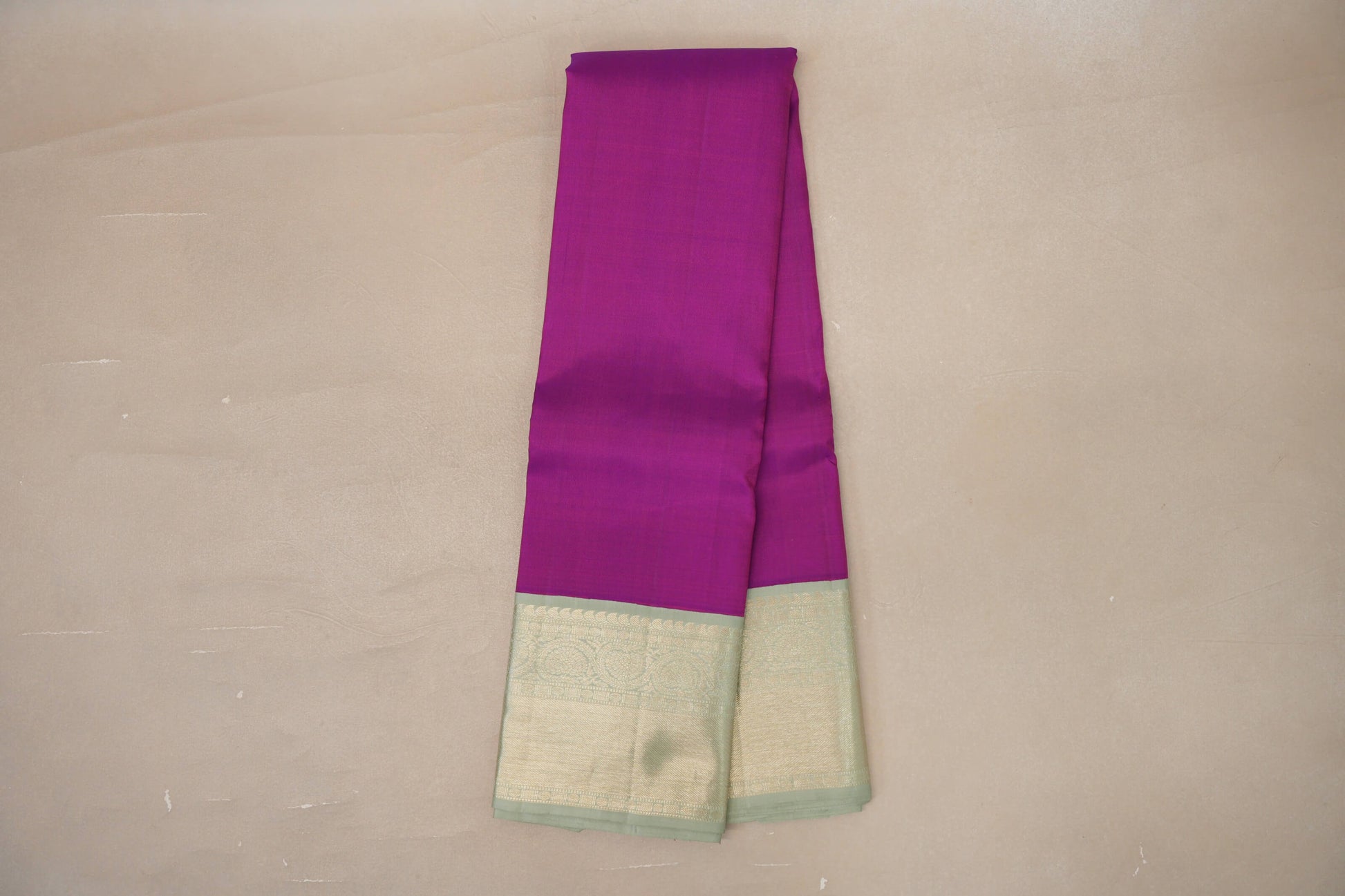 Online Deep Magenta with Sage Green Borders Vintage Kanjivaram Silk Saree