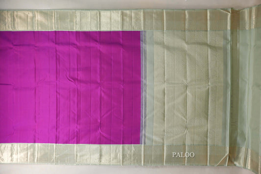 Deep Magenta with Sage Green Borders Vintage Kanjivaram Silk Saree paloo