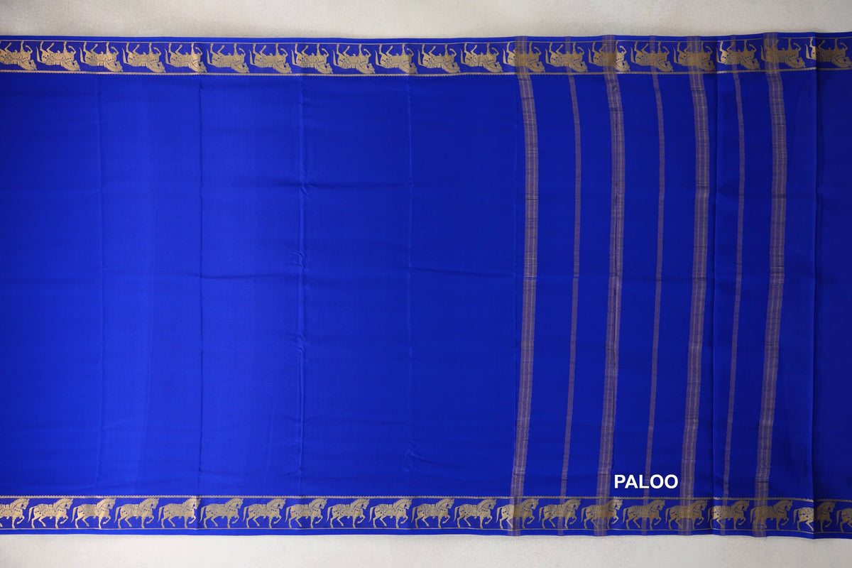 Bright Royal Blue Mysore Silk Saree paloo