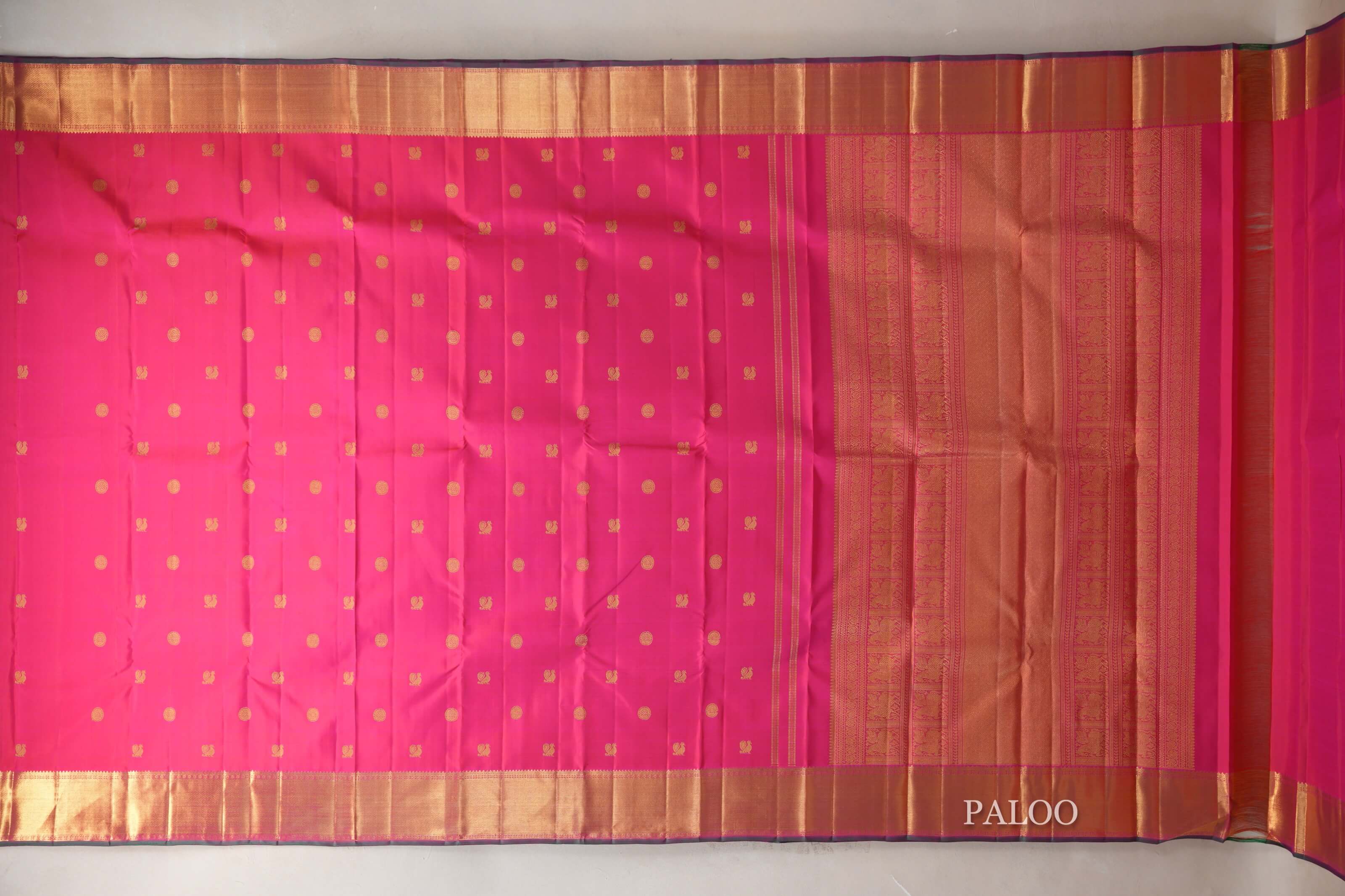 Orangish Pink Vintage Kanjivaram Silk Saree paloo