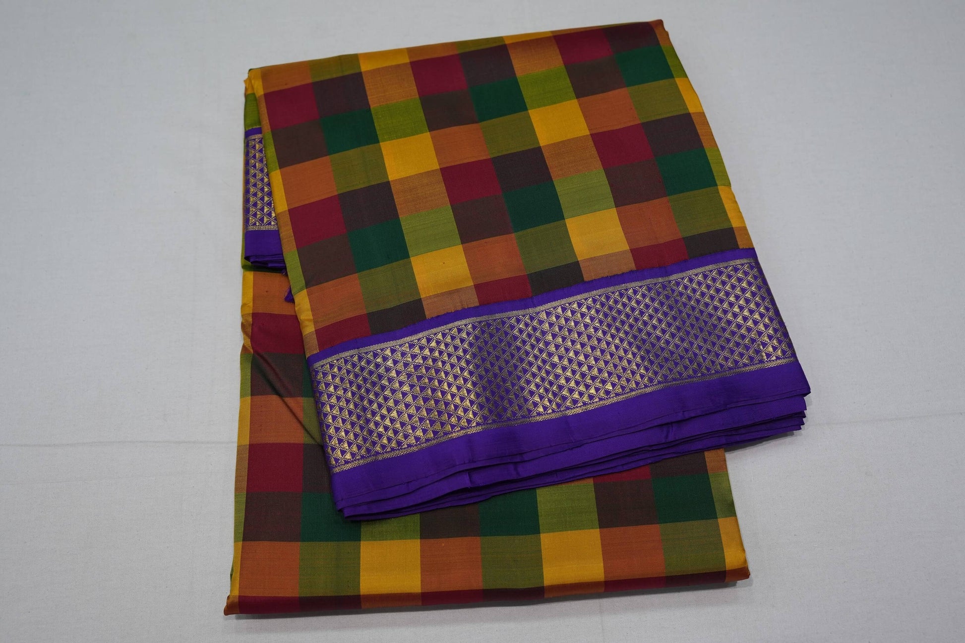 Multi-color checked ten yards madisar silk saree