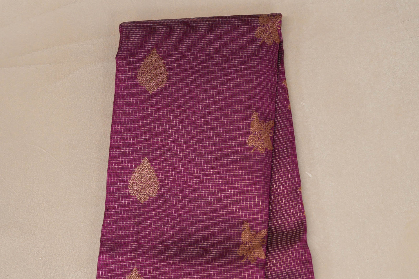 Deep Magenta with Zari Checks Vintage Kanjivaram Silk Saree body