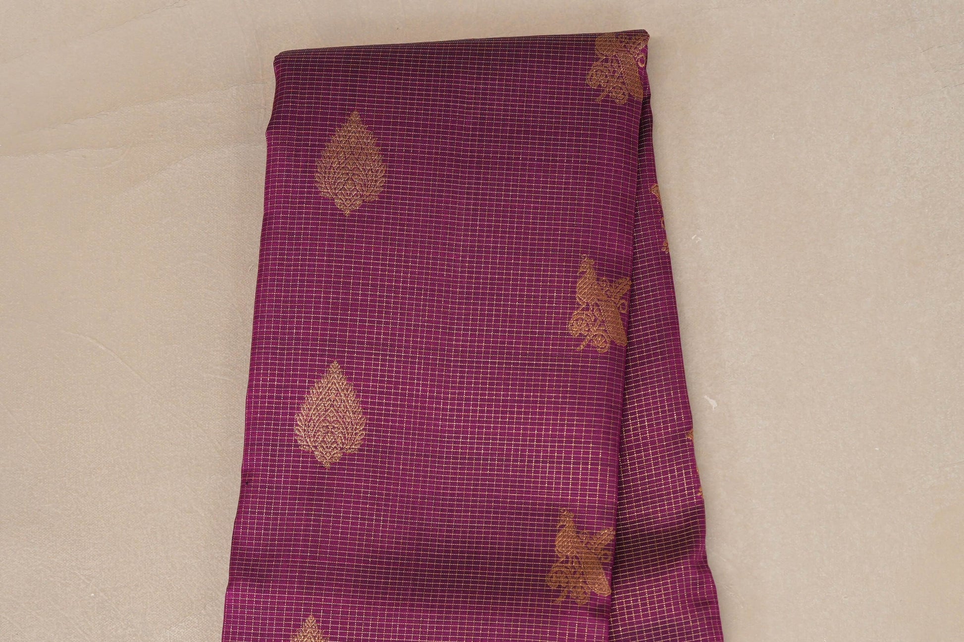 Deep Magenta with Zari Checks Vintage Kanjivaram Silk Saree body