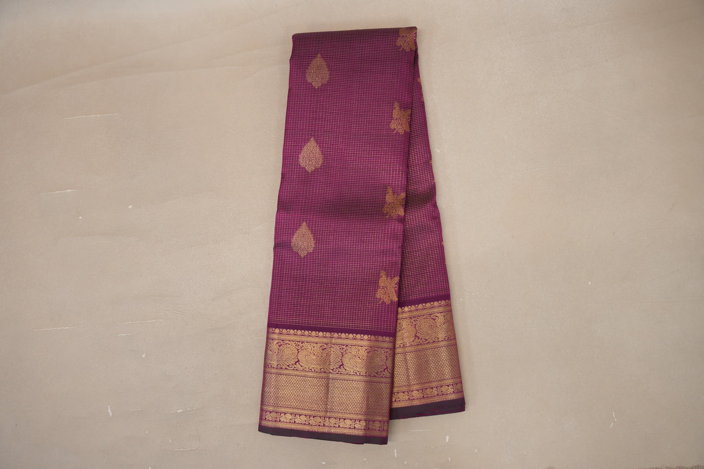 Online Deep Magenta with Zari Checks Vintage Kanjivaram Silk Saree