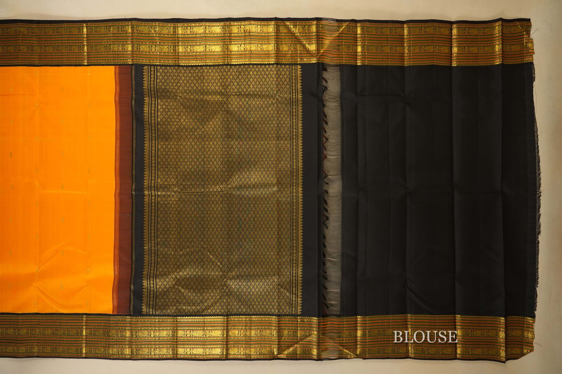 Mango Yellow Kanjivaram Silk Saree Blouse