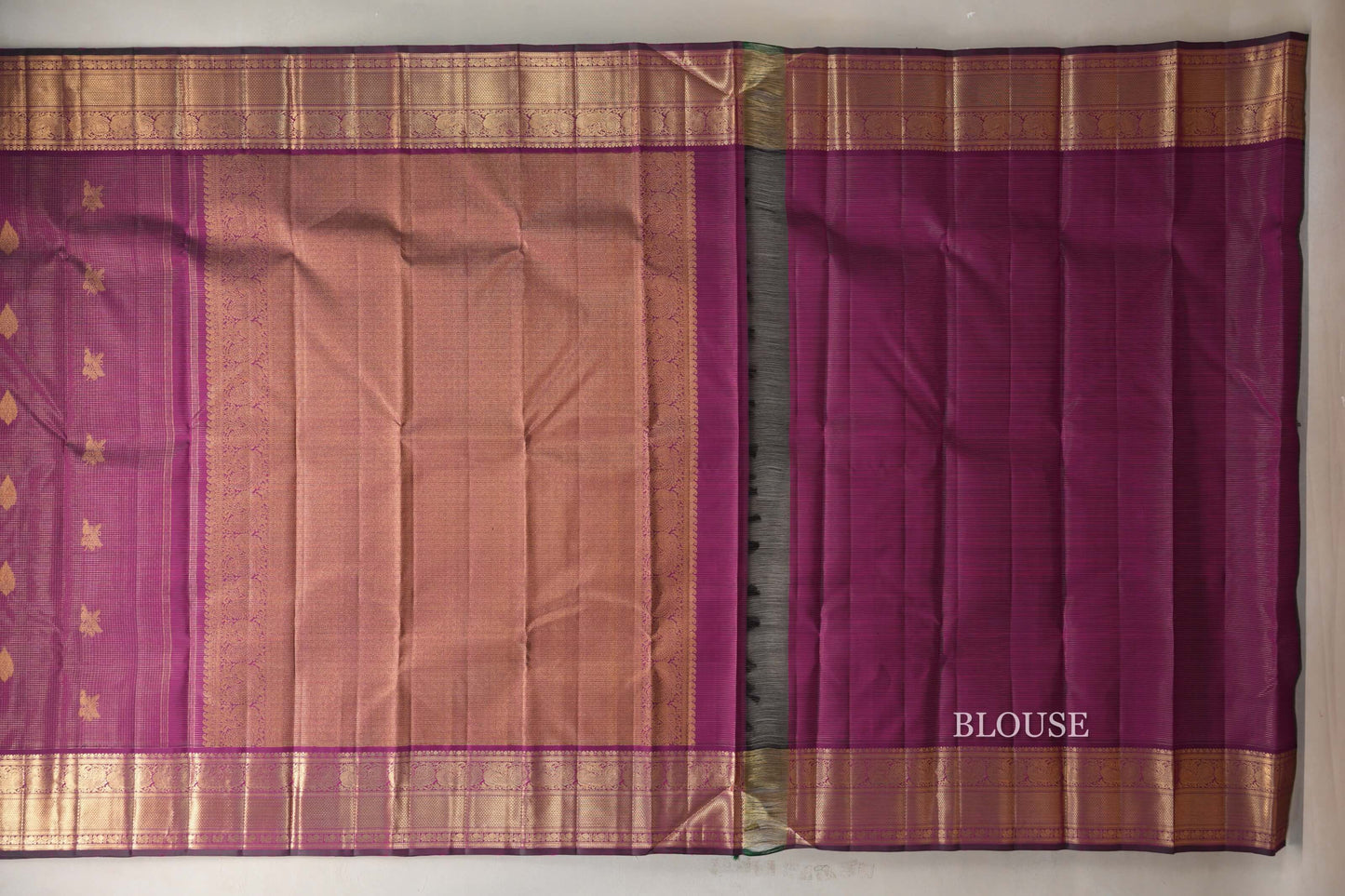 Deep Magenta with Zari Checks Vintage Kanjivaram Silk Saree blouse