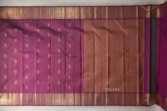 Deep Magenta with Zari Checks Vintage Kanjivaram Silk Saree paloo