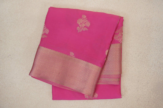 Bright Rose Pink Mysore Silk Saree 