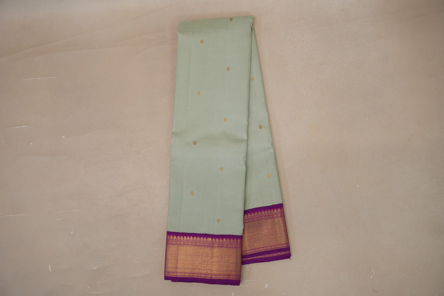 Online Sage Green with Dual Tone Magenta and Purple Borders Vintage Kanjivaram Silk Saree