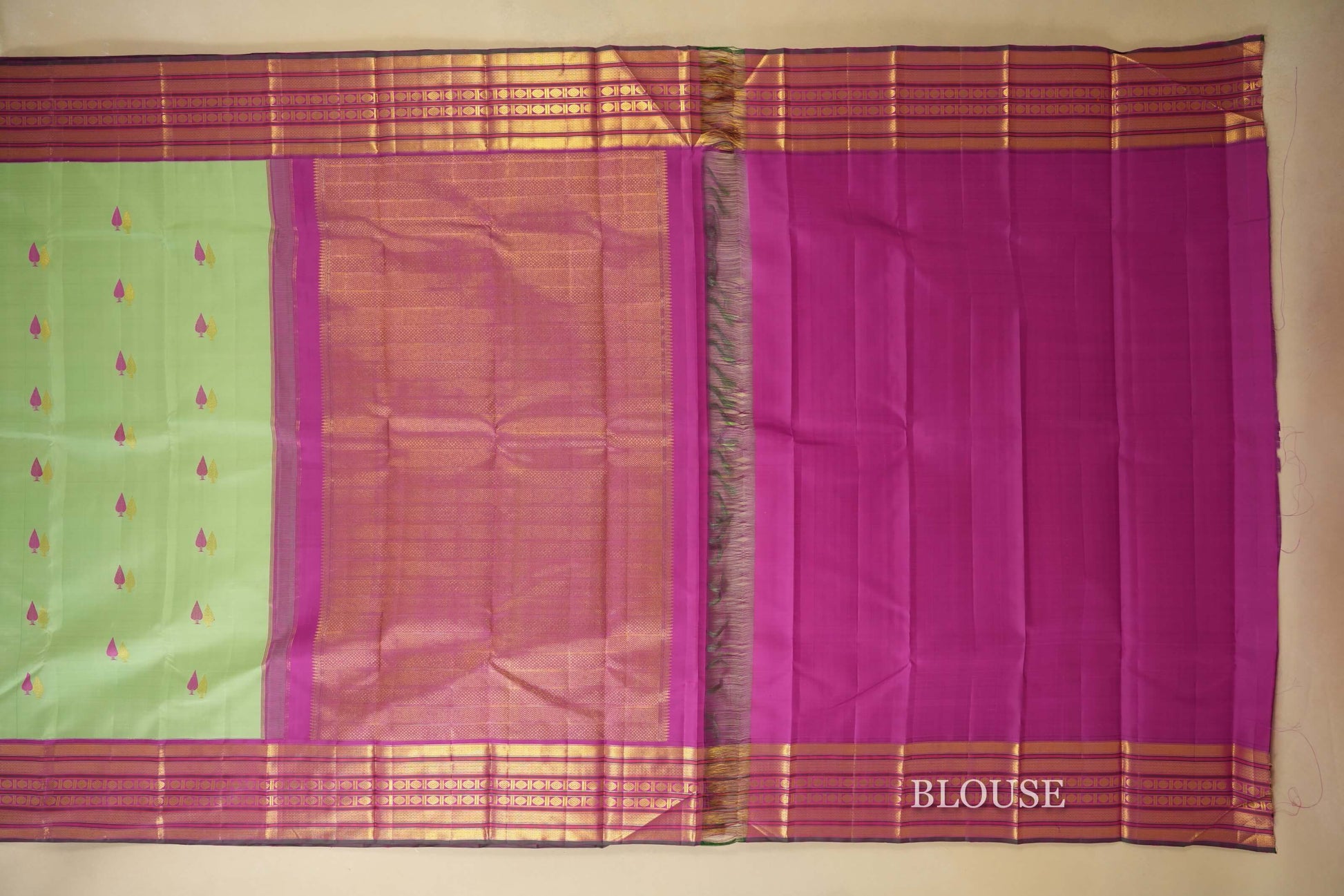 Pista Green Kanjivaram Silk Saree Blouse