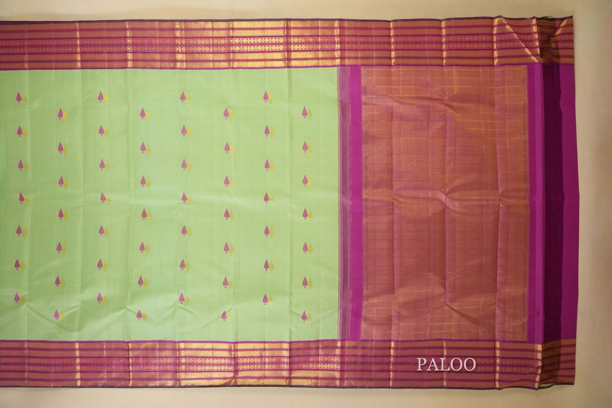Pista Green Kanjivaram Silk Saree Paloo