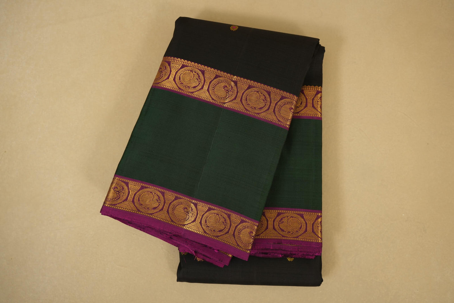 Folded Black Vintage Kanjivaram Silk Saree