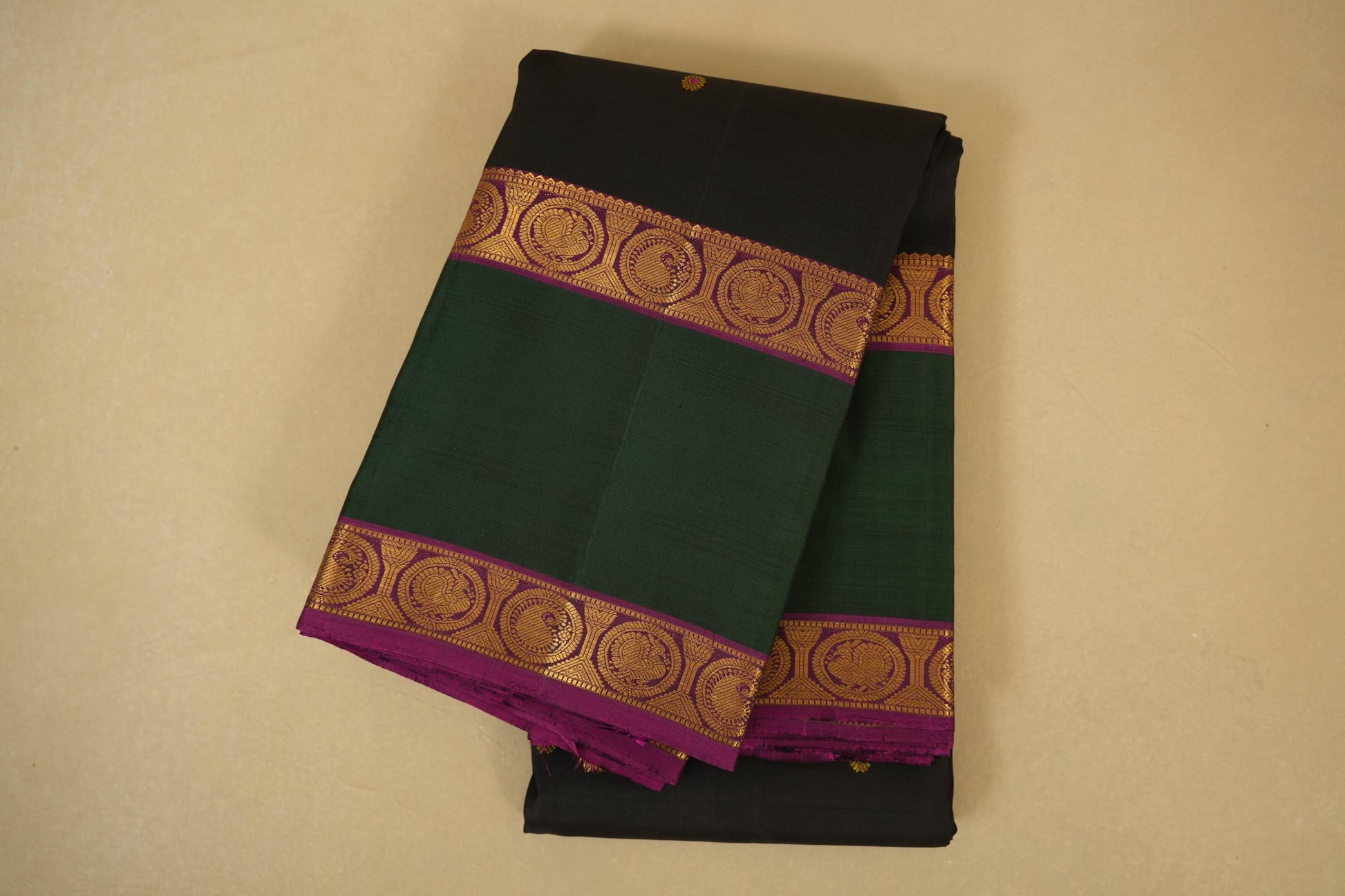 Folded Black Vintage Kanjivaram Silk Saree