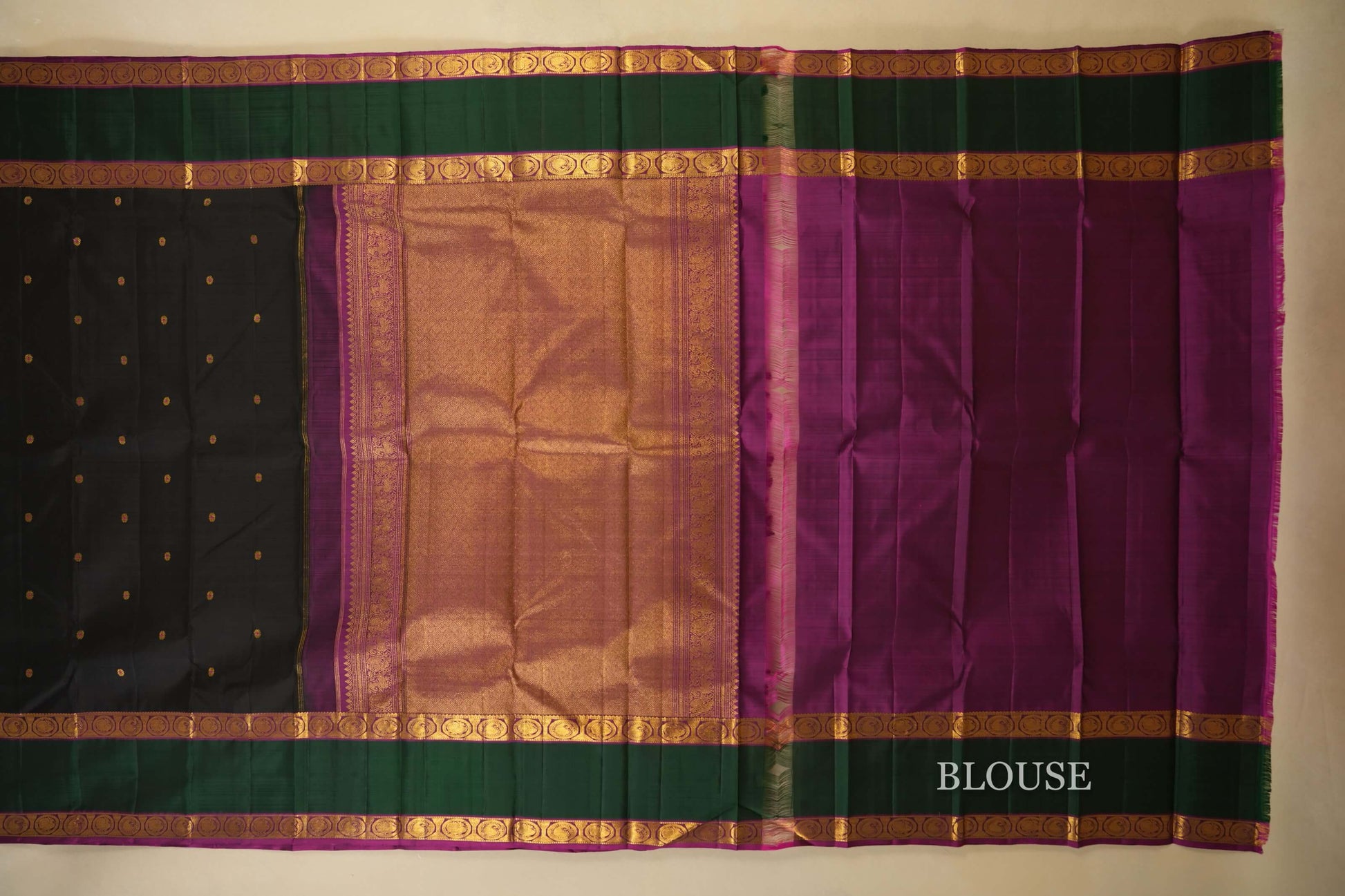 Black Vintage Kanjivaram Silk Saree Blouse