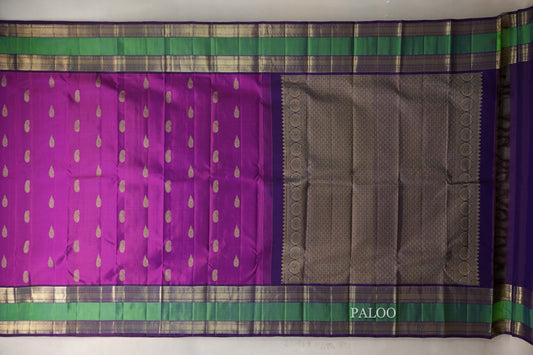 Dual Tone Magenta and Purple with Rettai Pettu Borders Vintage Kanjivaram Silk Saree paloo