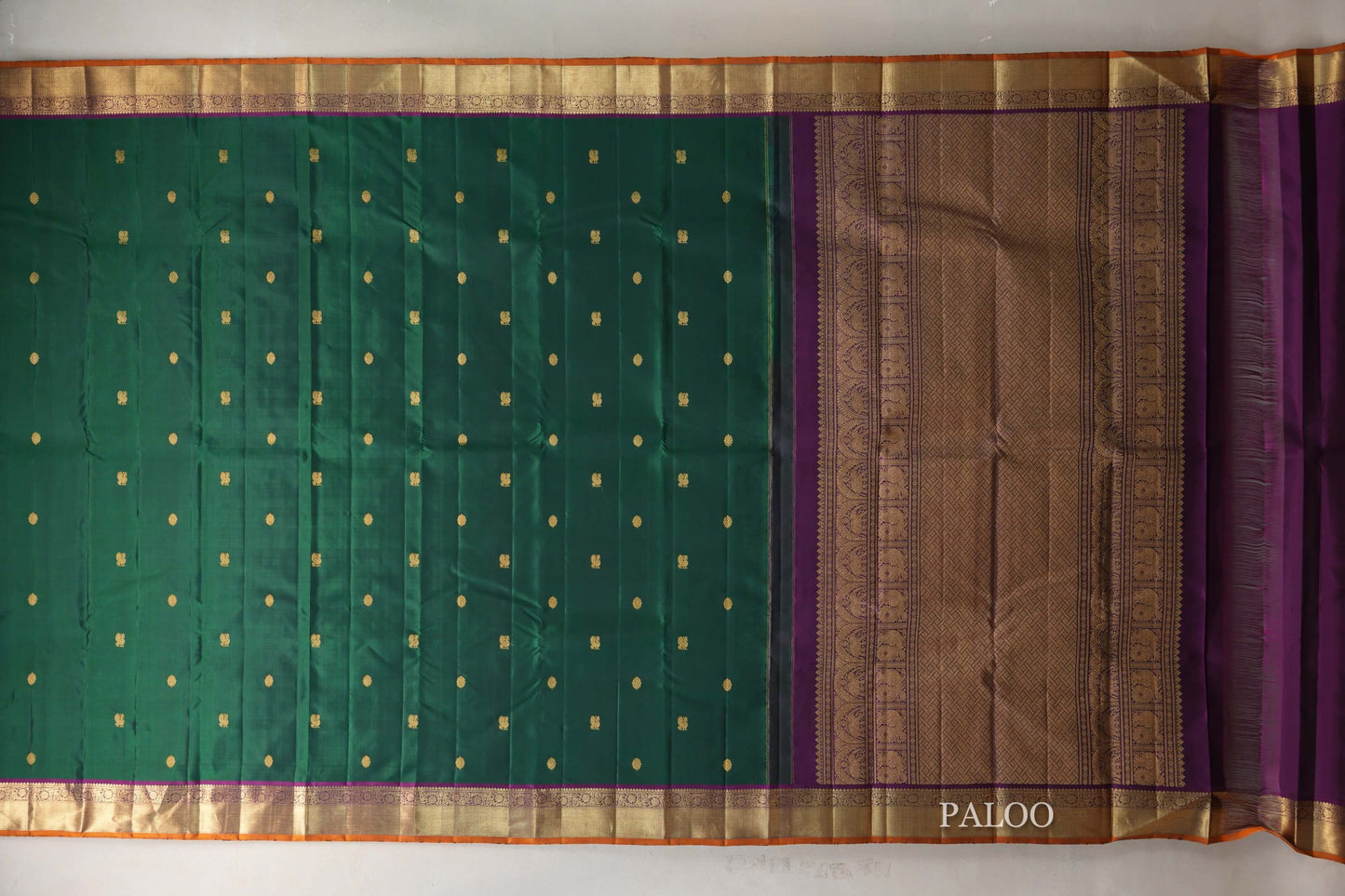 Forest Green Vintage Kanjivaram Silk Saree paloo