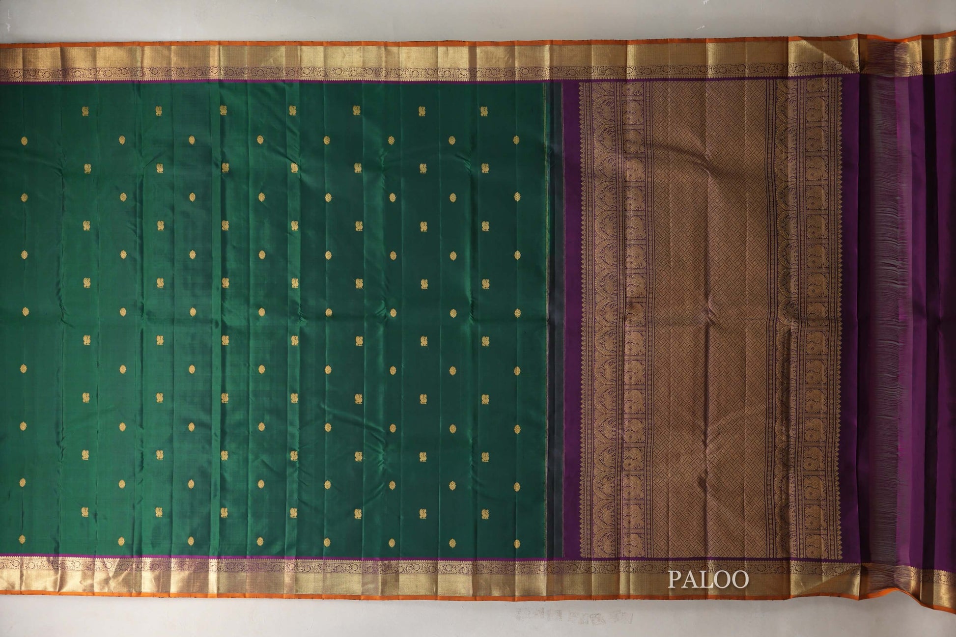 Forest Green Vintage Kanjivaram Silk Saree paloo