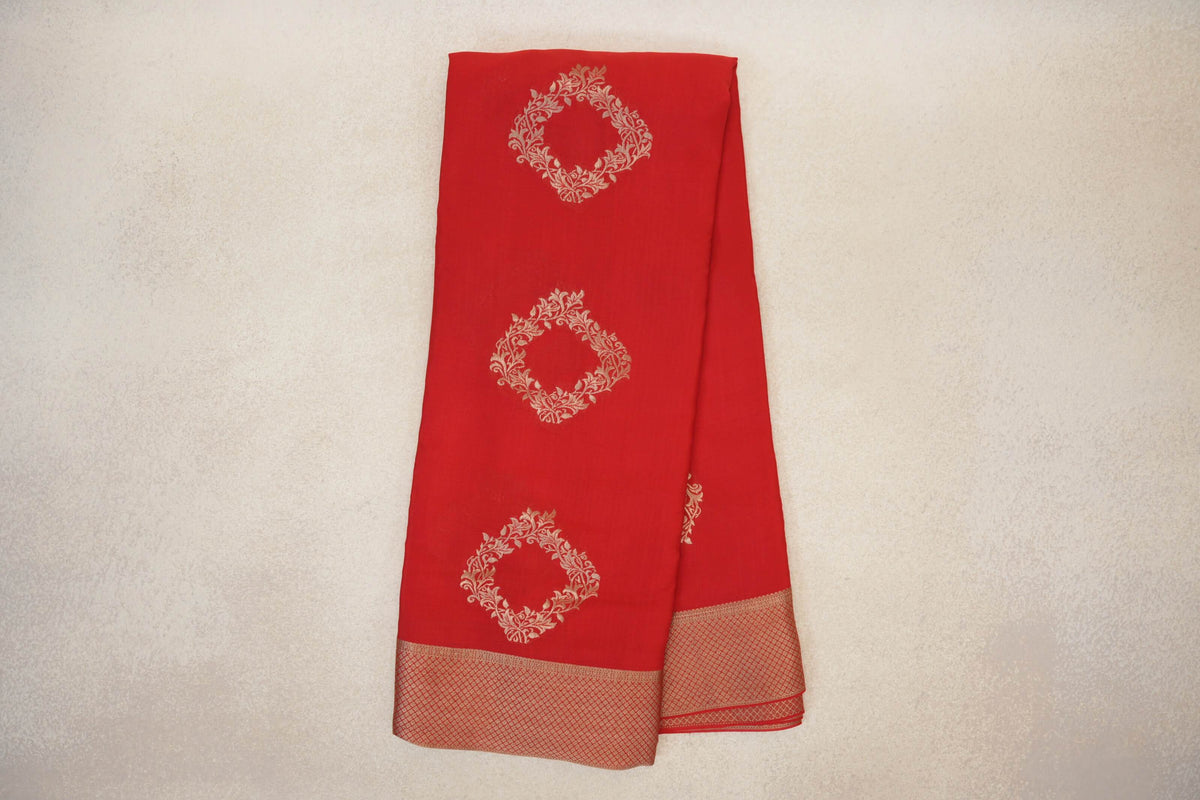 Online Bright Red Mysore Silk Saree 