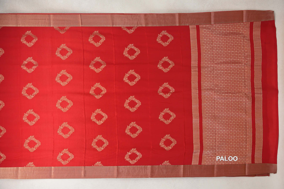 Bright Red Mysore Silk Saree paloo