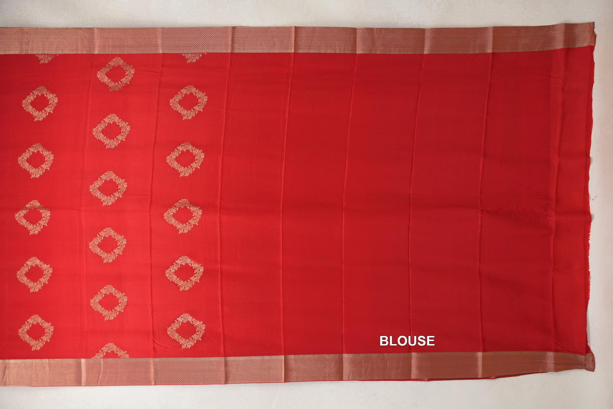 Bright Red Mysore Silk Saree blouse