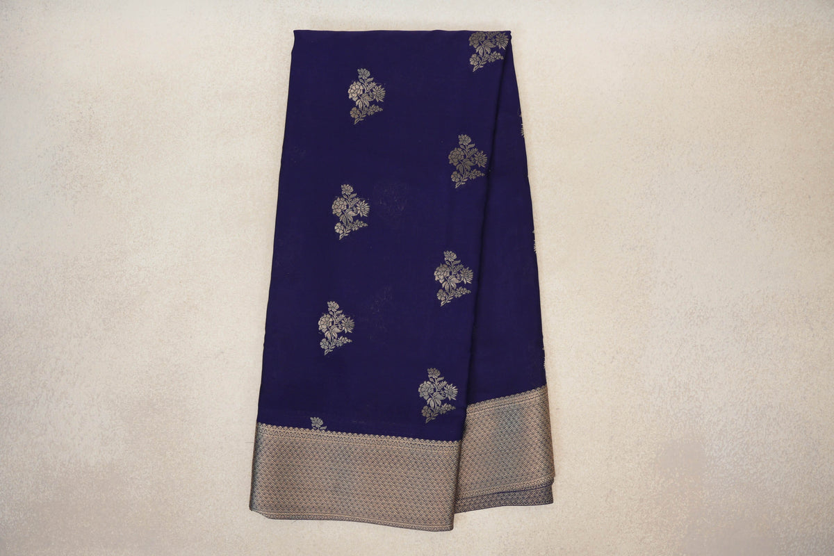 Online Deep Blue Mysore Silk Saree