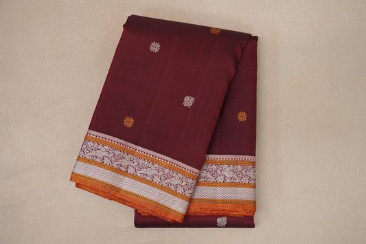 Reddish Maroon with Multi Color Thread Woven Borders Vintage Kanjivaram Silk Saree