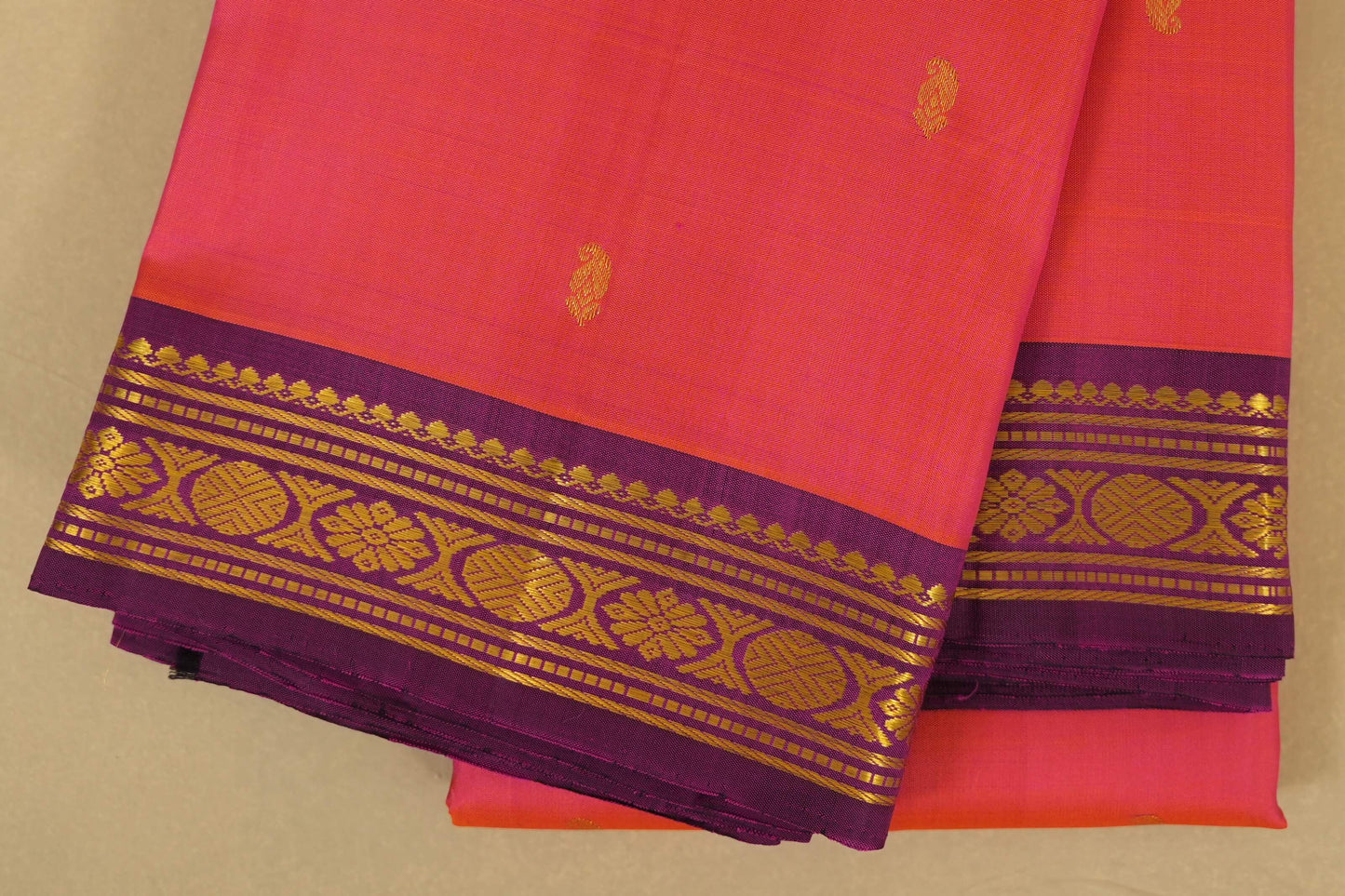 Pinkish Orange Vintage Kanjivaram Silk Saree Border Zoom