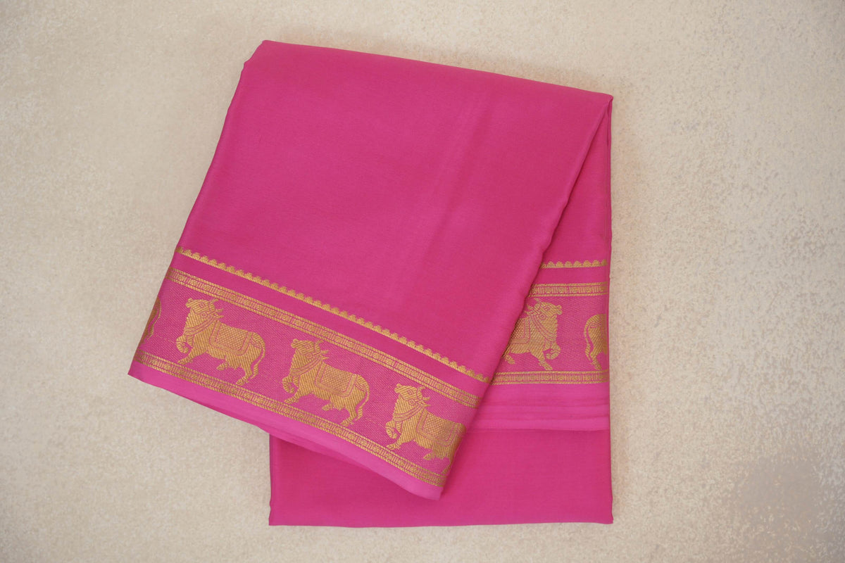 Bright Rose Pink Mysore Silk Saree