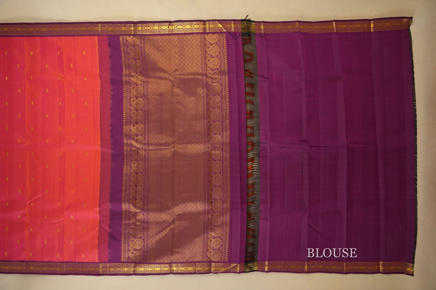 Pinkish Orange Vintage Kanjivaram Silk Saree Blouse