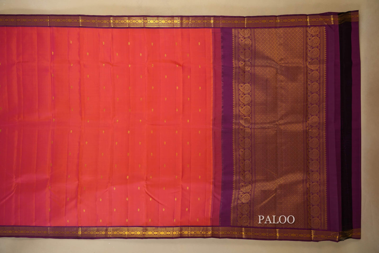 Pinkish Orange Vintage Kanjivaram Silk Saree Paloo