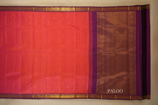 Pinkish Orange Vintage Kanjivaram Silk Saree Paloo