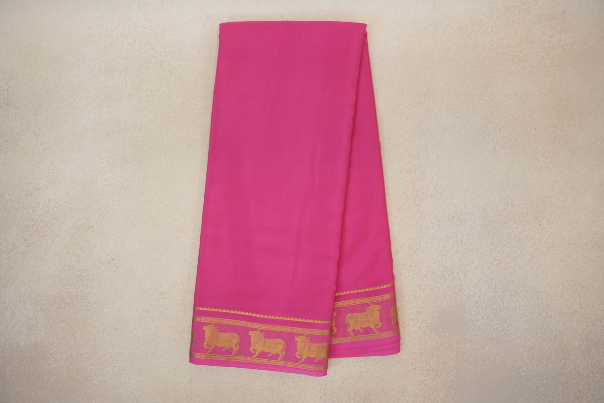 Online Bright Rose Pink Mysore Silk Saree