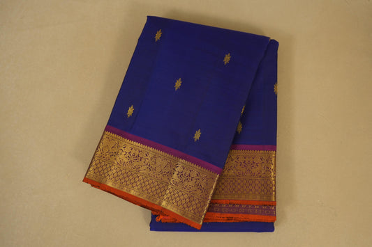 Folded Navy Blue with Magenta Borders Vintage Kanjivaram Silk Saree