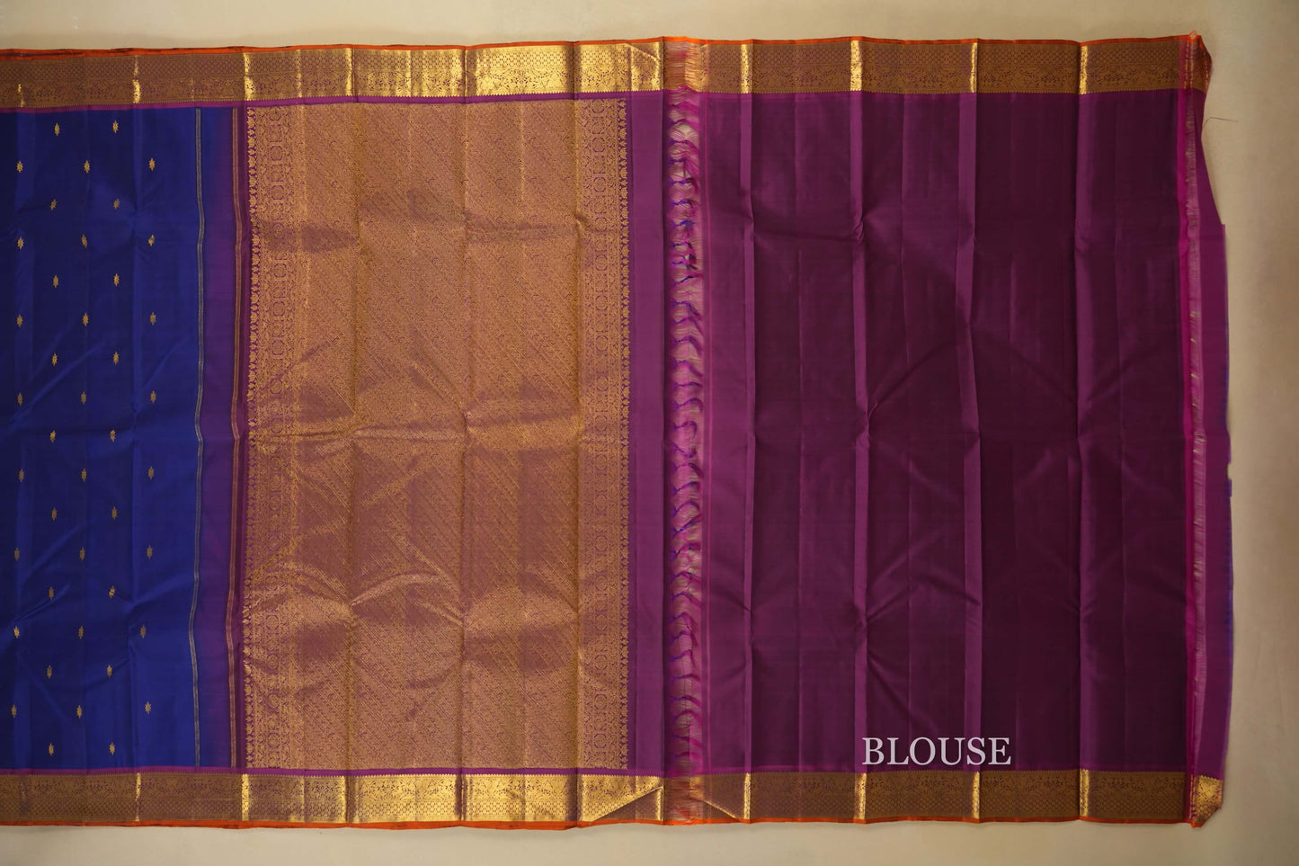 Navy Blue Vintage Kanjivaram Silk Saree Blouse