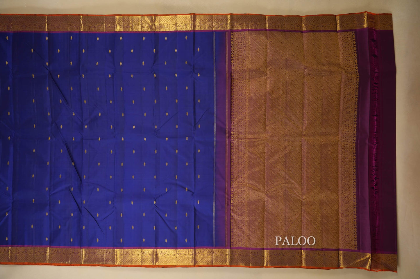 Navy Blue with Magenta Borders Vintage Kanjivaram Silk Saree Paloo