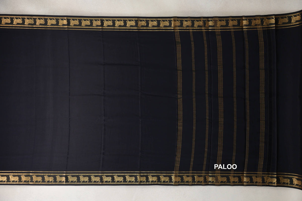 Black Mysore Silk Saree paloo