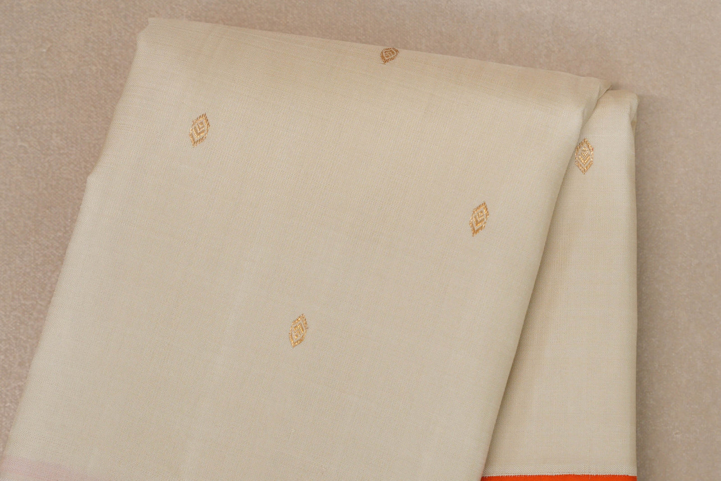 Cream with Bright Orange Borders Vintage Kanjivaram Silk Saree body