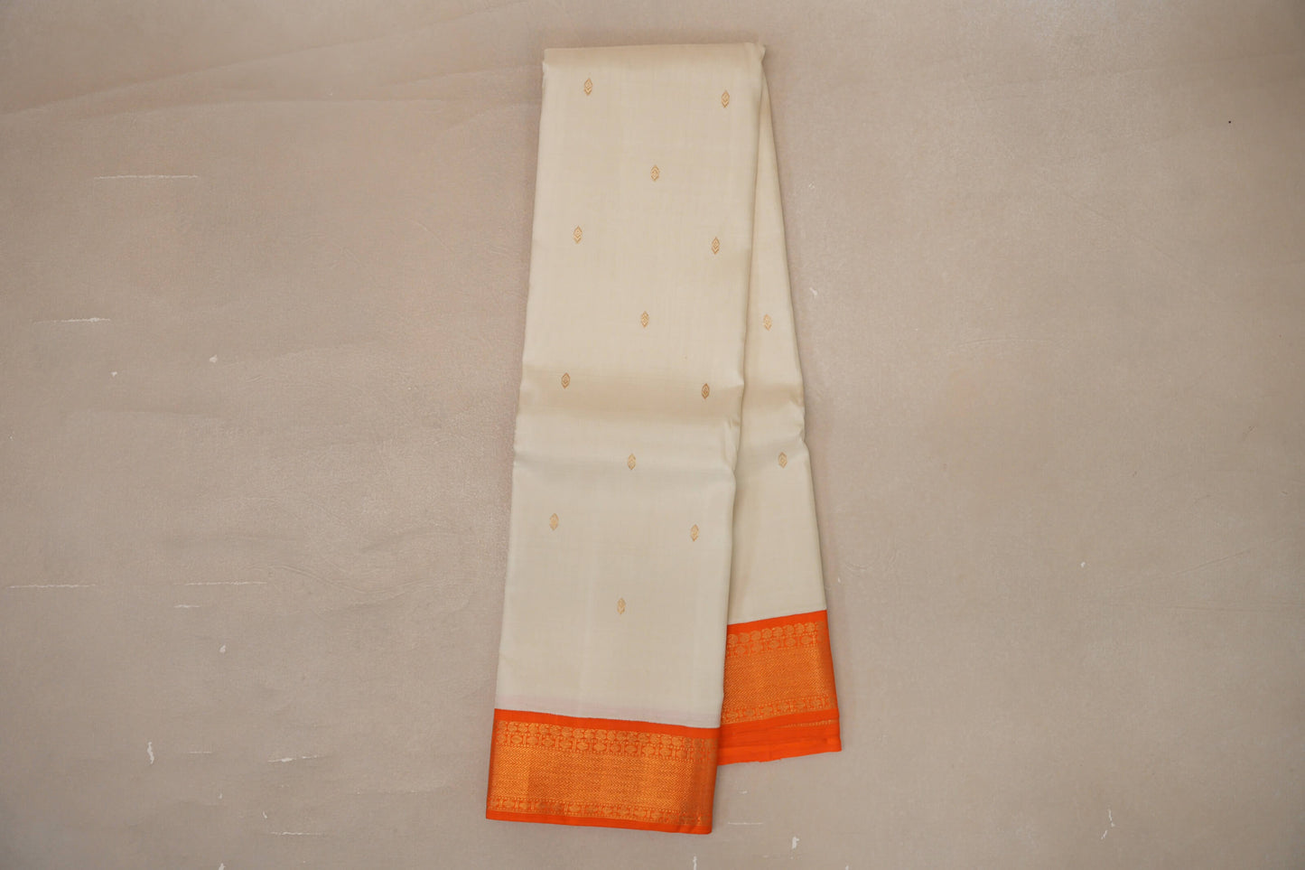 Online Cream with Bright Orange Borders Vintage Kanjivaram Silk Saree