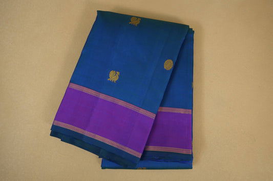 Folded Peacock Green with Magenta Borders Vintage Kanjivaram Silk Saree