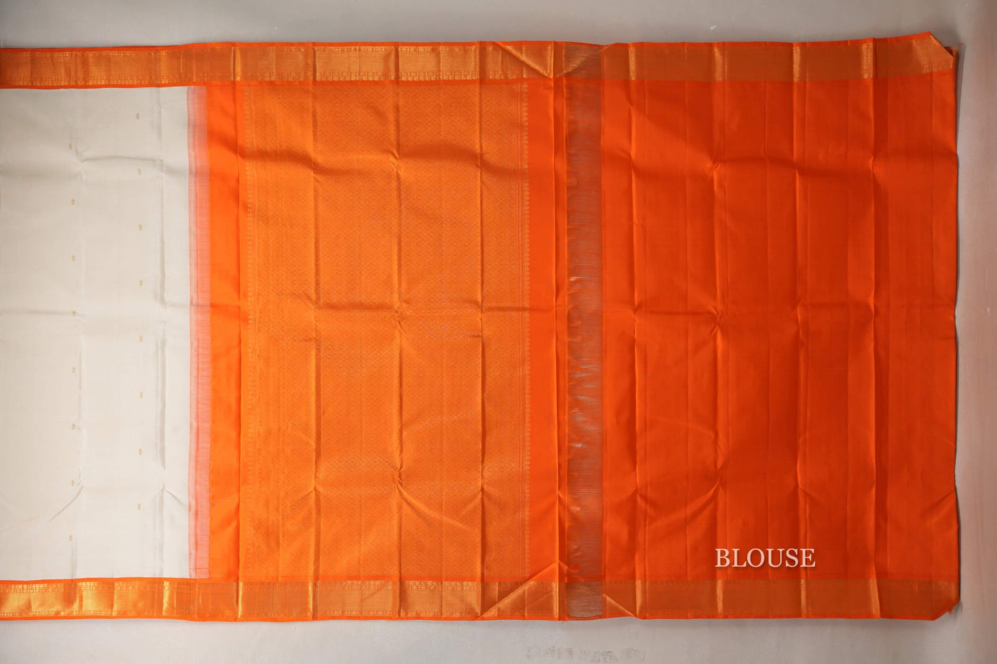 Cream with Bright Orange Borders Vintage Kanjivaram Silk Saree blouse