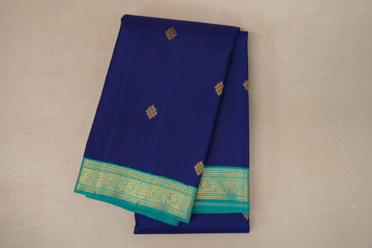 Deep Blue with Rama Green Borders Vintage Kanjivaram Silk Saree