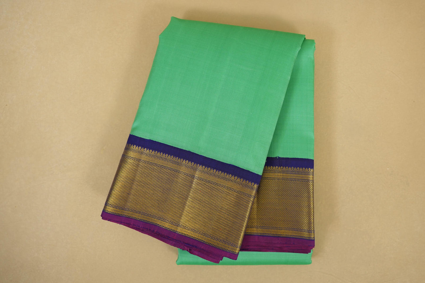 Folded Rexona Green with Blue Borders Vintage Kanjivaram Silk Saree 
